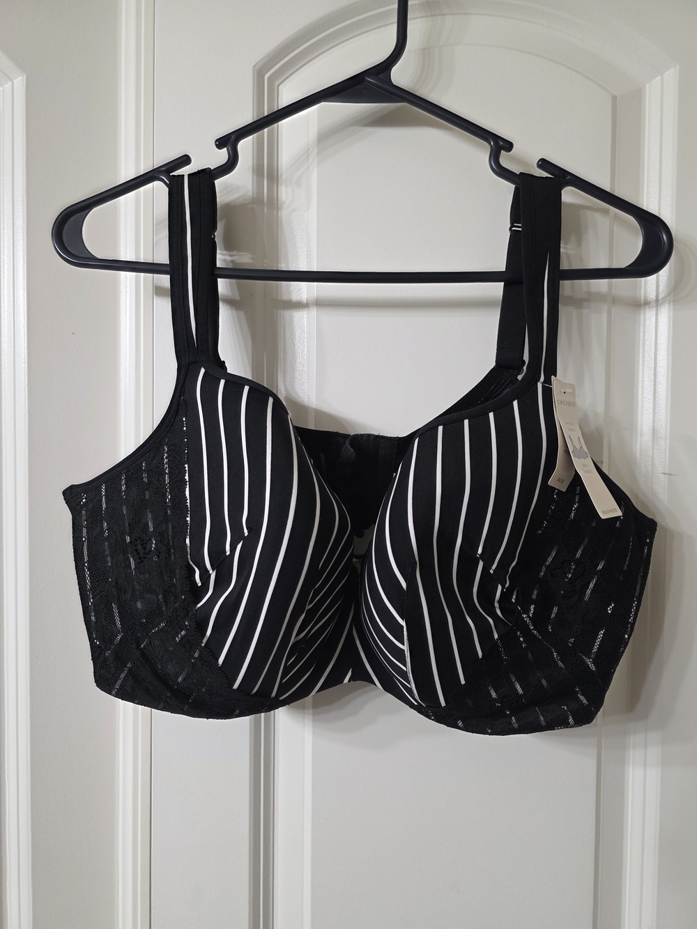 Cacique Black and White Striped Support Bra